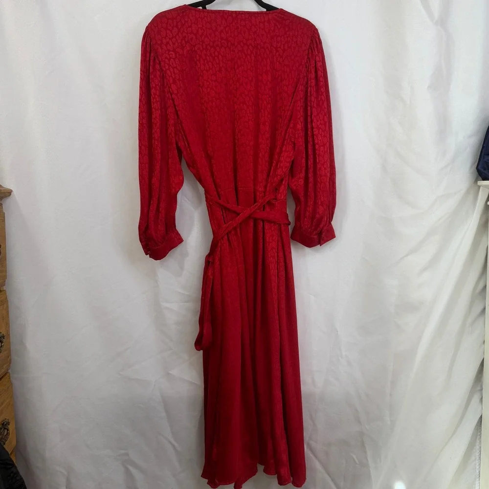 MICHAEL‎ KORS Red Animal Print Wrap Midi Dress 2X Romantic Feminine NWT $175